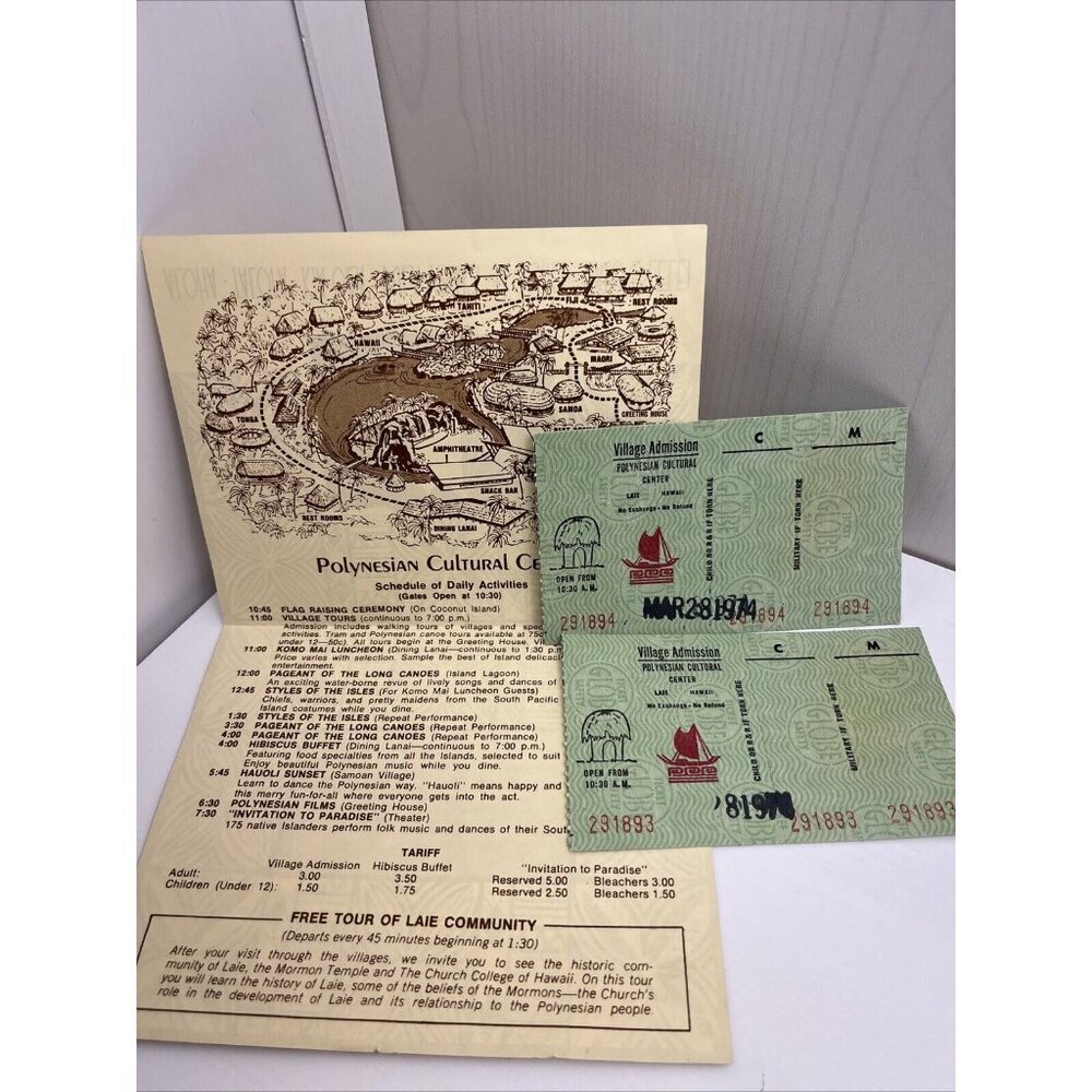 Vintage Hawaii Polynesian Cultural Center Travel Brochure tickets Festivals 1974
